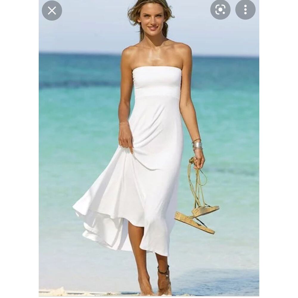 Victoria’s Secret Long White Strapless tube dress built in bra 34 D size medium